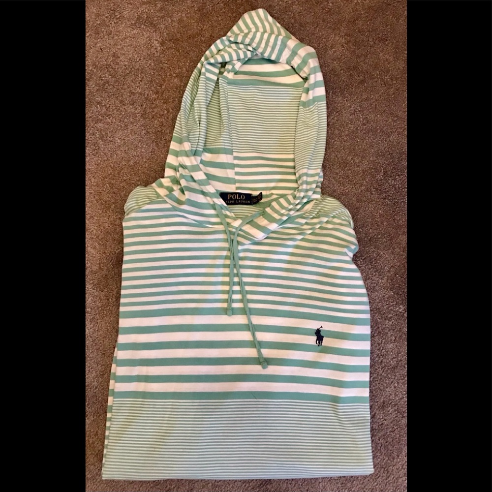 Stripe hoody polo pullover.